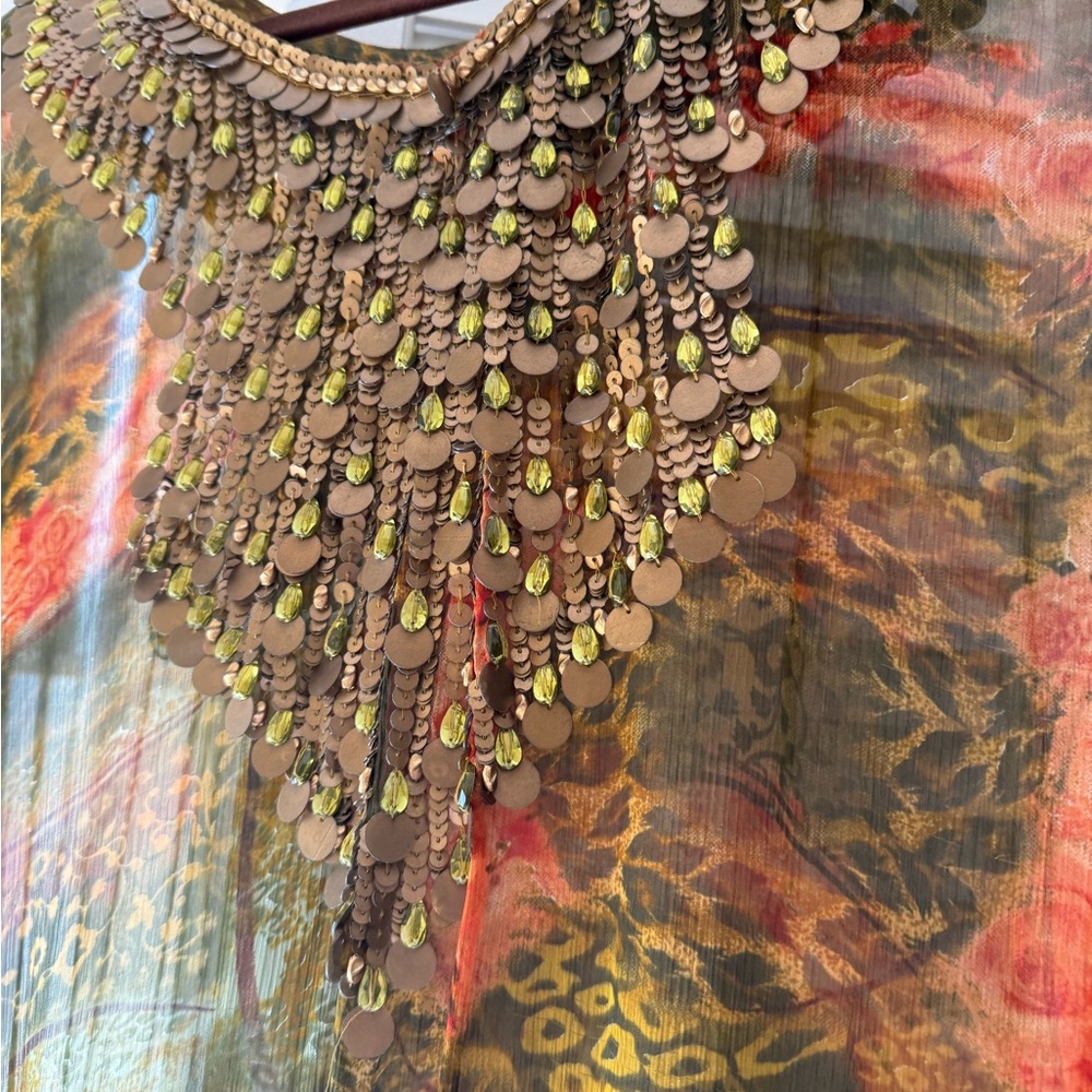 Silk Chiffon Maxi Coverup With Beautiful Gold Emb… - image 1